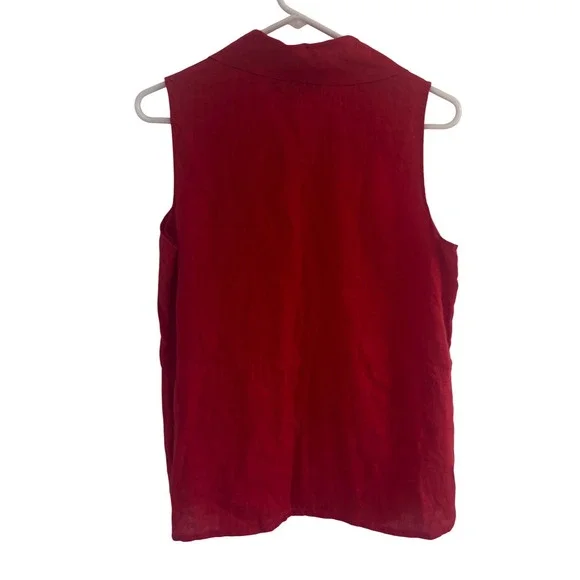 FLAX Red Linen Sleeveless Button Down Shirt Collar and Pockets Size S Preloved - Picture 6 of 9